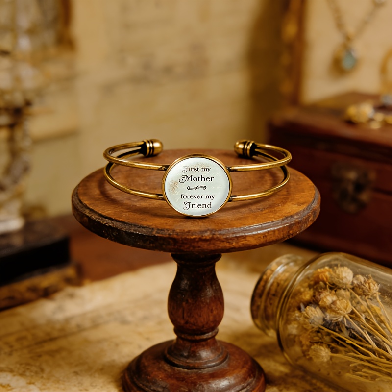Antique Cyan Double-Layer Adjustable Bangle with Round Badge